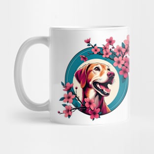 Joyful Harrier Embraced by Spring's Cherry Blossoms Mug